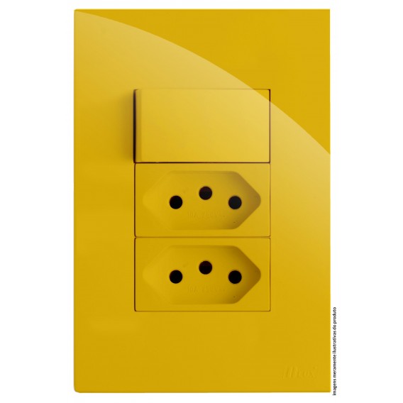 Conjunto Interruptor Simples + 2 Tomada 10a 4x2 - RECTA MOSTARDA GLOSS